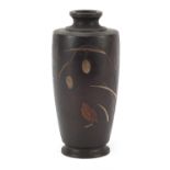 Japanese bronze and mixed metal vase decorated with a chick, 14cm high