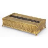 Good quality brass gilt tissue box supported on ball and claw feet, 6cm H x 25.5cm W x 13cm D