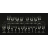 Two sets of six Richardson cut crystal liqueur glasses and a set of eight cut glass liqueur glasses,