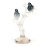 Murano, Italian hand blown glass sculpture of two birds on a tree, signed to the base, 29cm high