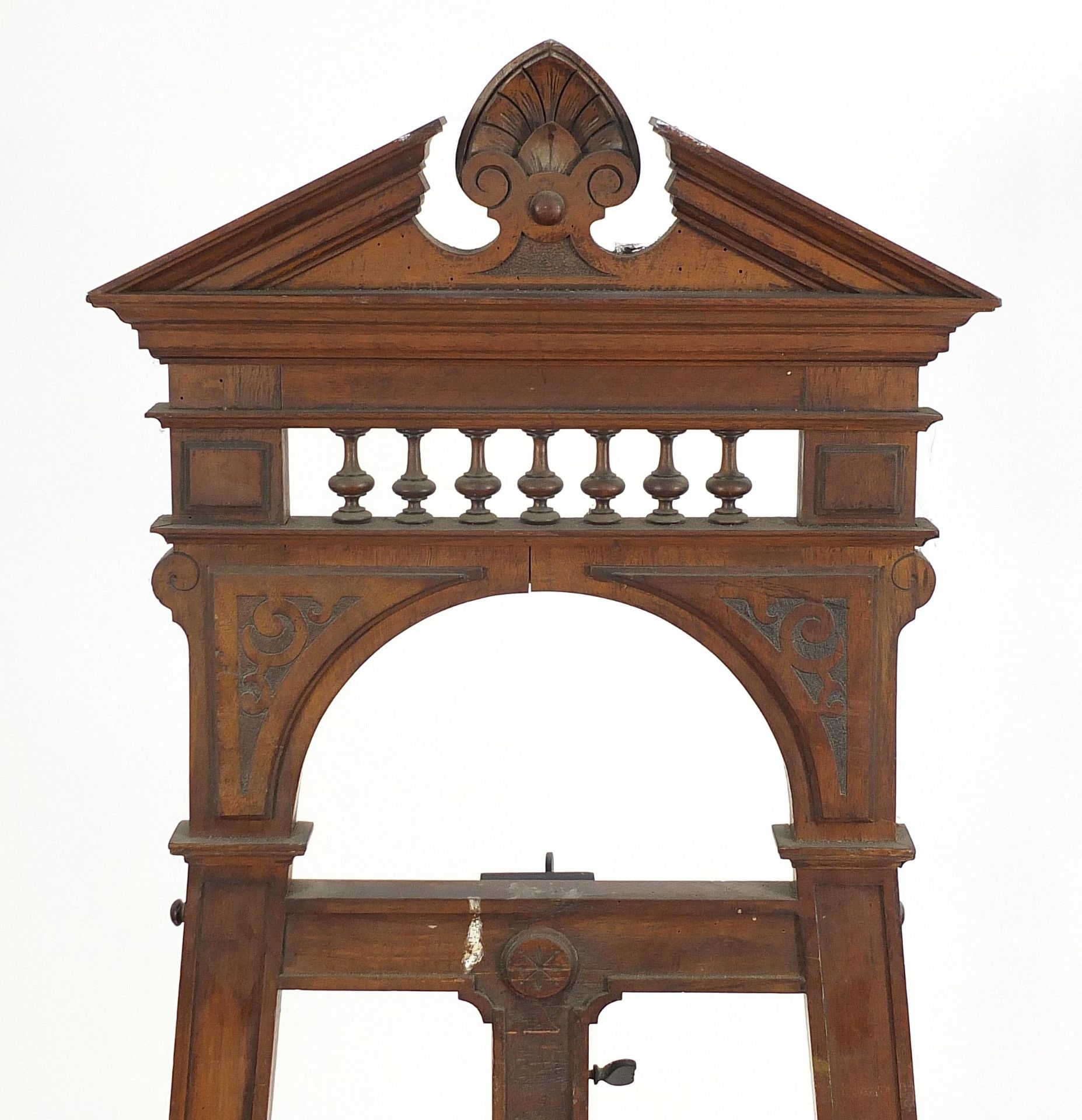 Edwardian carved walnut easel, 186cm high x 62.5cm wide - Image 3 of 5