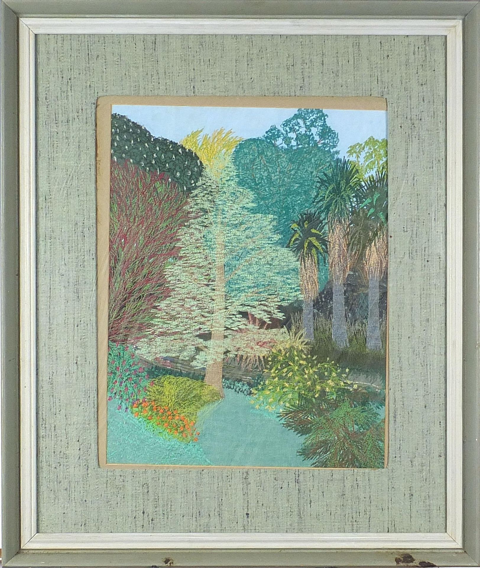 Gillian Wills - Cordyline Australis in a New Zealand garden, machine stitched embroidery, - Image 2 of 7