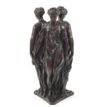 After Germain Pilon, 19th century patinated bronze figure group of three graces, bearing Ferdinand