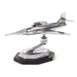 Vintage chrome plated table lighter in the form of a jet aircraft, 24cm in length