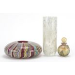 Isle of Wight studio glass including squat vase and a scent bottle, the largest 18cm high