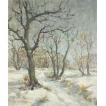 Winter landscape with trees, oil on canvas, indistinctly signed, possibly V Van Istenaggl?,