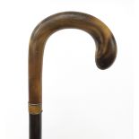 Segmented horn walking stick with horn handle, possibly rhinoceros, 88cm in length