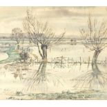 Vincent Lines - Winter in Sussex, watercolour, details and James Bourlet & Sons Ltd label verso,