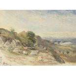 Manner of Cornelius Varley - Mountainous landscape, watercolour, inscribed verso, mounted, framed