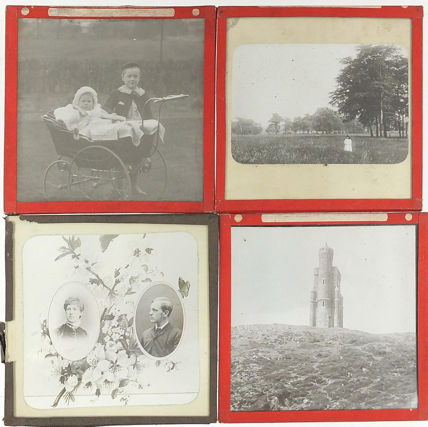 Collection of 19th century social history black and white glass slides arranged in two cases - Image 7 of 12