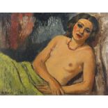 Frantisek Zdenek Eberl - Semi nude reclining female, Impressionist oil on board, mounted and framed,