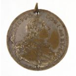 Antique bronzed medallion, dated 1760, 4cm in diameter