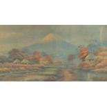 Mount Fuji, Japanese school watercolour, framed, 95.5cm x 49cm excluding the frame