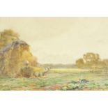 Claude Hayes - Haymaking, watercolour, mounted, framed and glazed, 25cm x 17cm excluding the mount