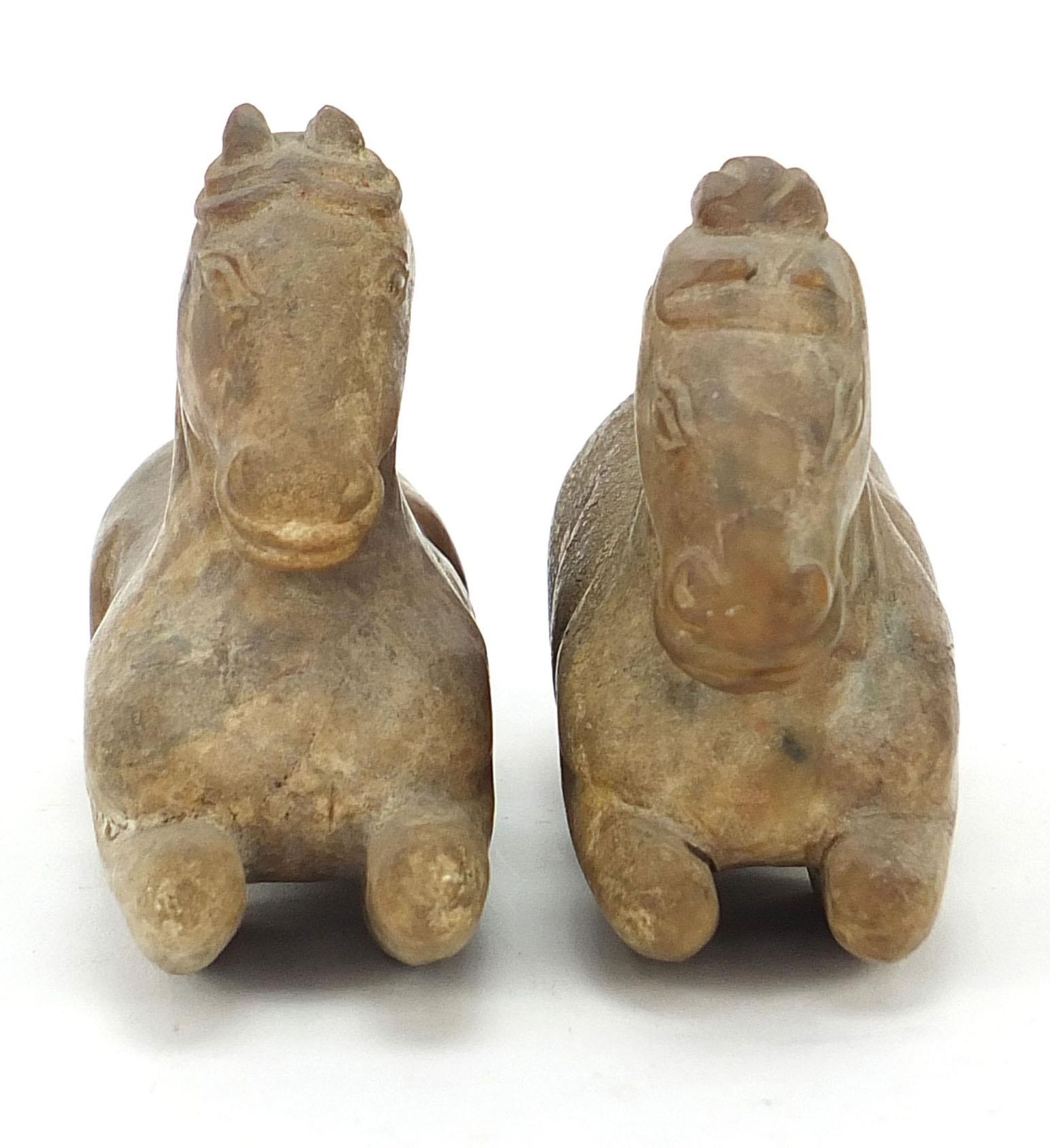 Pair of Chinese carved hardstone recumbent horses, possibly jade, the largest 12cm in length - Image 2 of 7