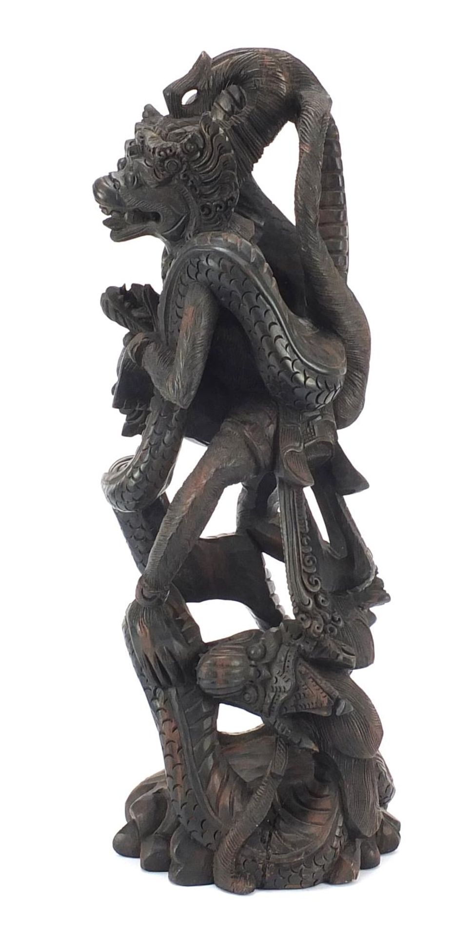 Large Balinese wooden carving of two dragons, 47cm high - Image 4 of 8
