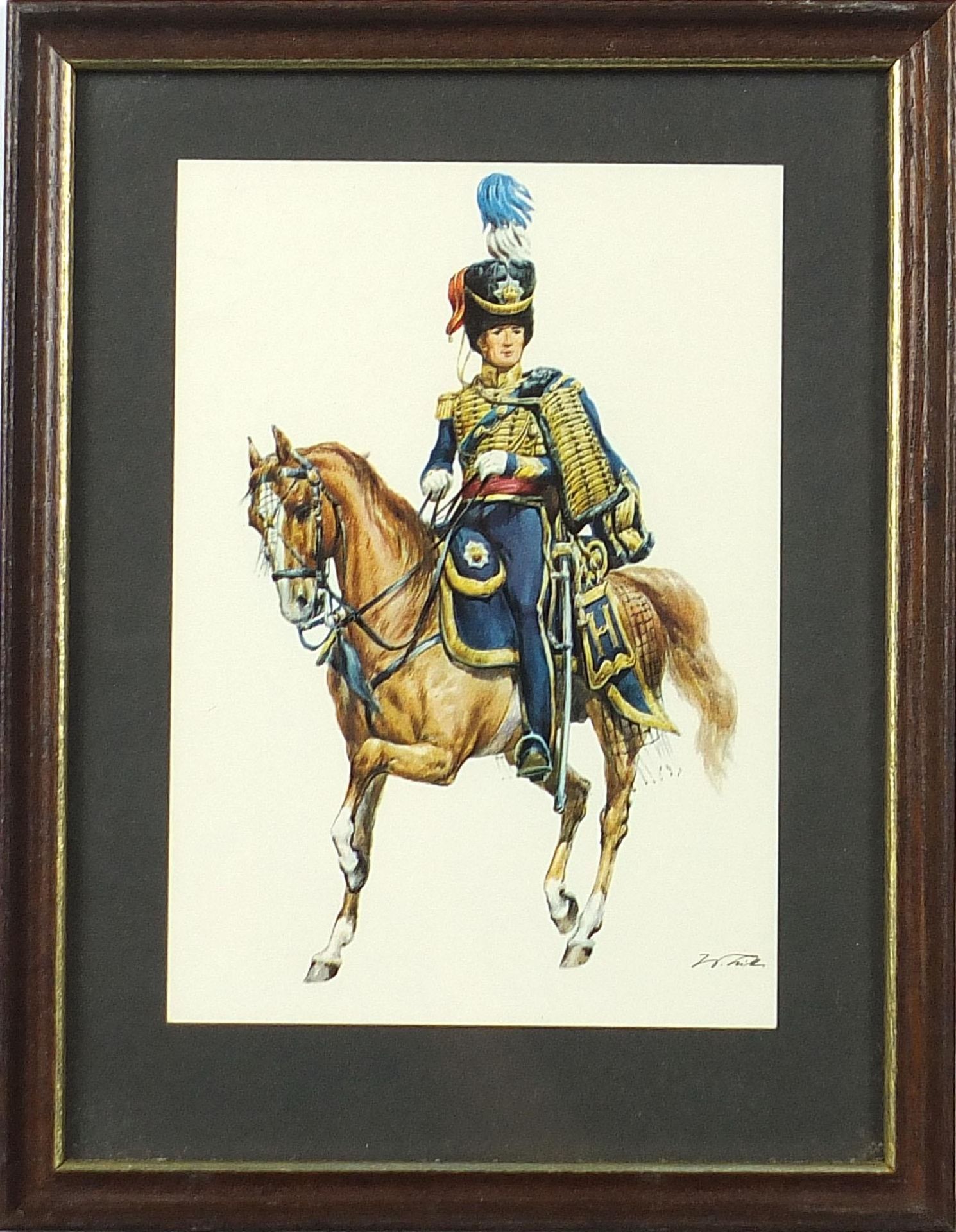 Soldiers on horseback, set of eight military interest prints in colour, each indistinctly signed, - Image 19 of 33