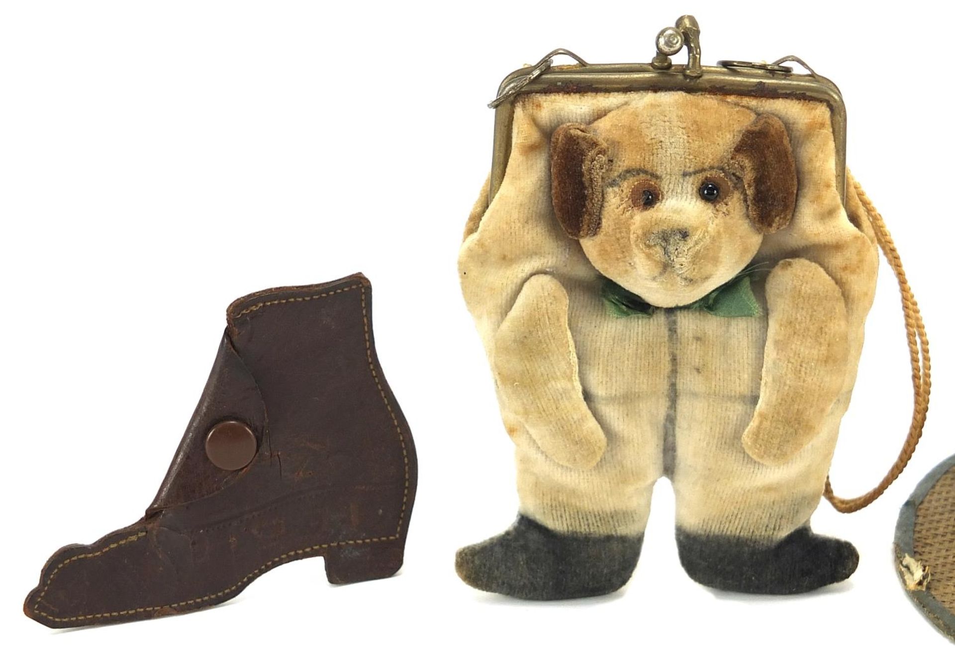 Novelty objects comprising a box in the form of a hat, bag in the form of a dog and a leather boot - Image 2 of 6