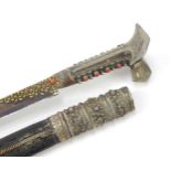 Antique Turkish Ottoman yataghan with coral inset silver handle and gold inlaid steel blade with