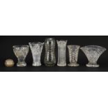 Six cut glass and crystal vases, the largest 25.5cm high