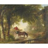 Manner of Samuel John Egbert Jones - Horse and cart at water, 19th century oil on canvas, mounted