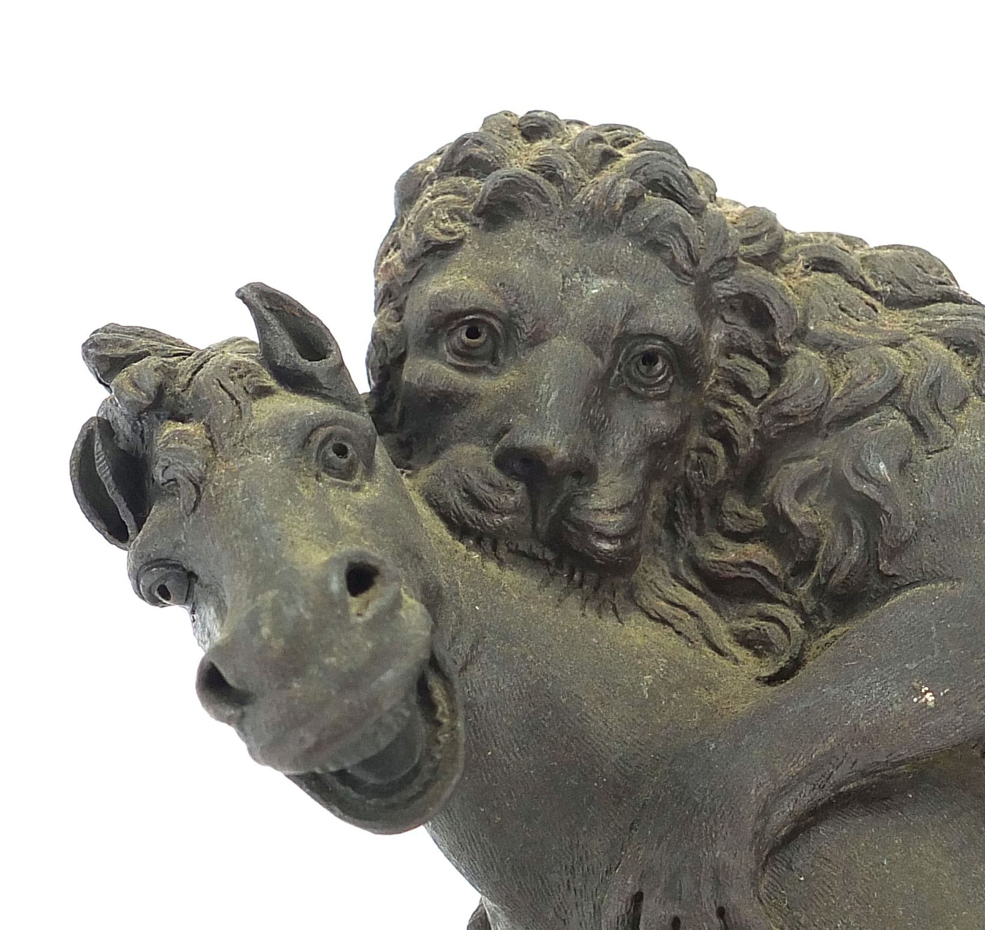 Antique patinated bronze group of a lion attacking a horse, 18cm wide - Image 2 of 5