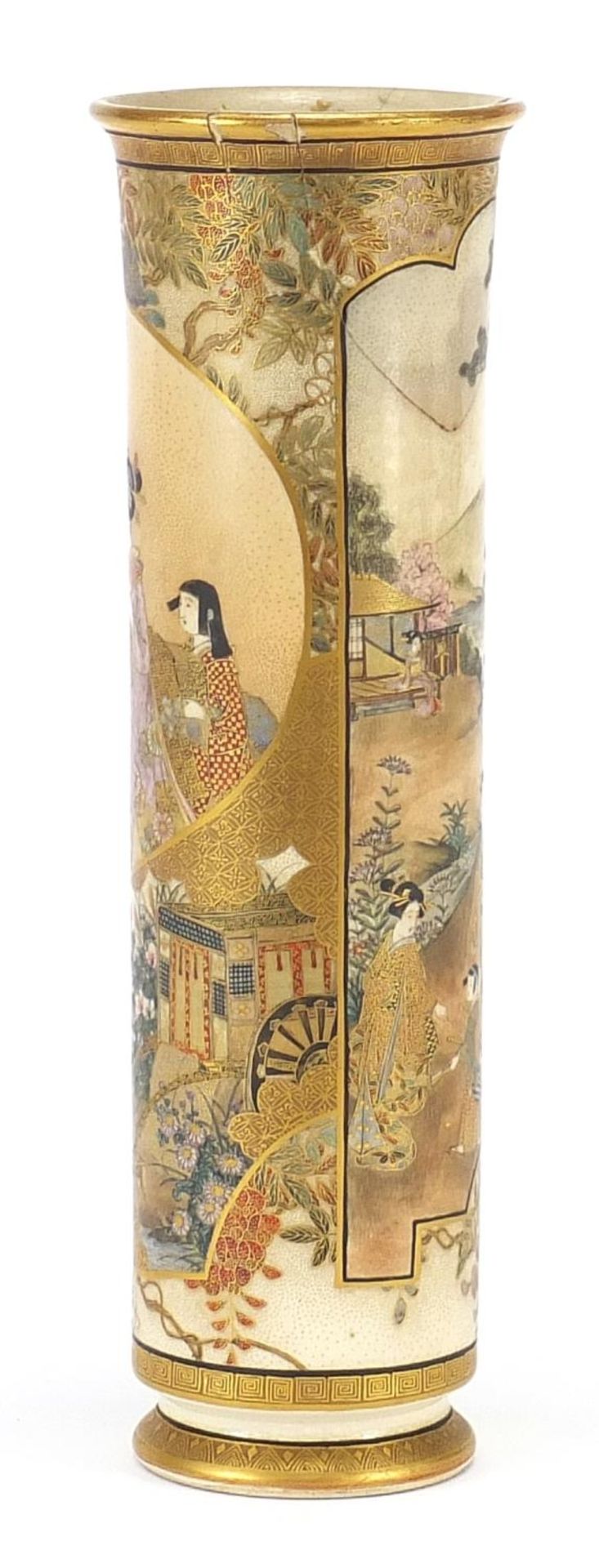 Japanese Satsuma pottery vase finely hand painted with panels of figures, four figure character - Image 4 of 8