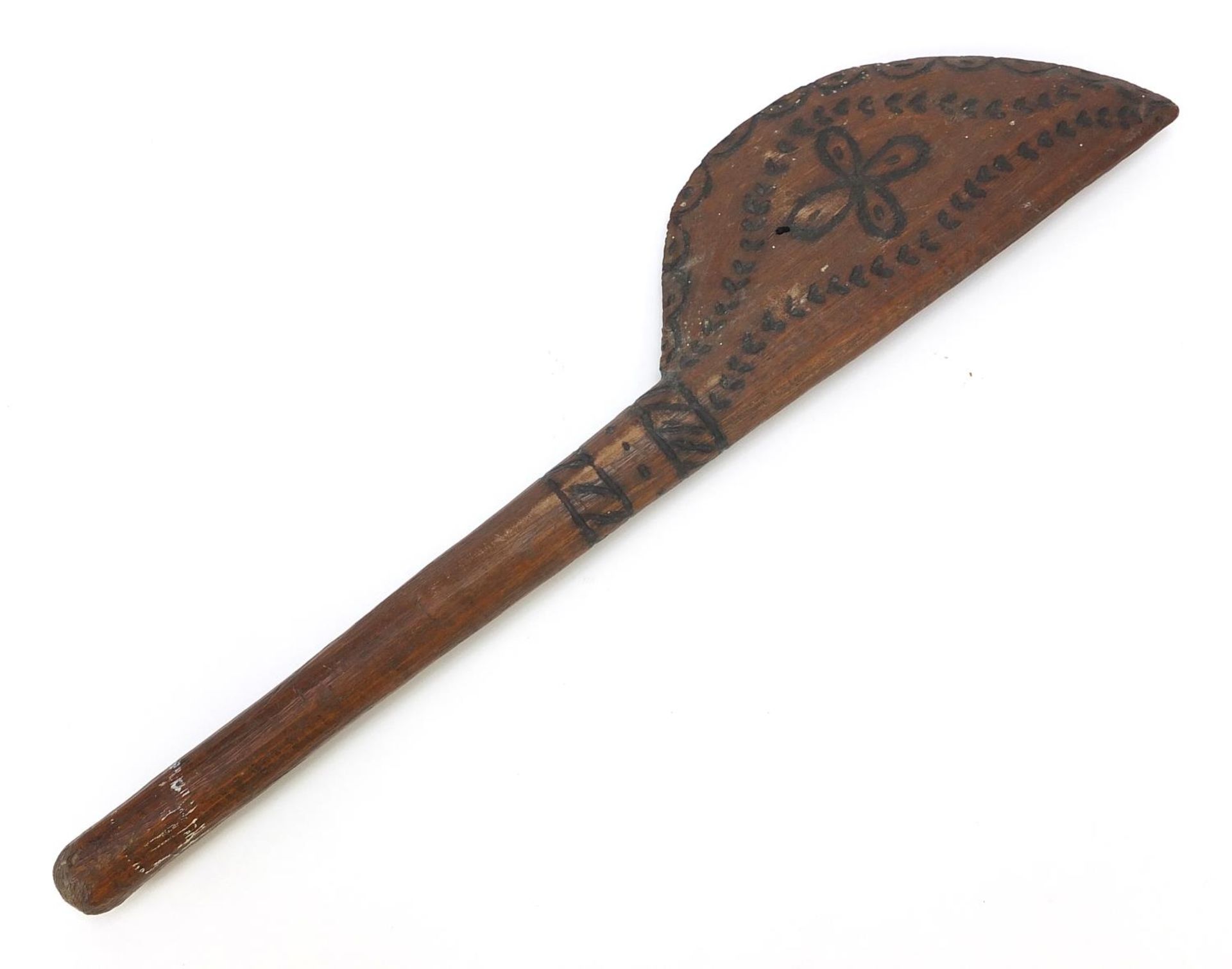 Tribal interest carved wooden paddle possibly Polynesian, 44cm in length