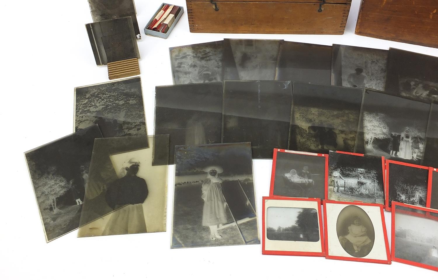 Collection of 19th century social history black and white glass slides arranged in two cases - Image 4 of 12