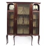 Rosewood display cabinet with brass inlay raised on cabriole legs, 183cm H x 148cm W x 35cm D