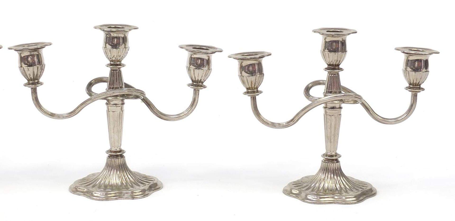 Two pairs of three branch candelabras, 21cm high - Image 3 of 5