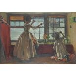 Archibald Standish Hartrick - Interior scene with mother and child before boats and water, Pre-