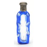 19th century silver mounted blue flashed glass scent bottle, 5cm high
