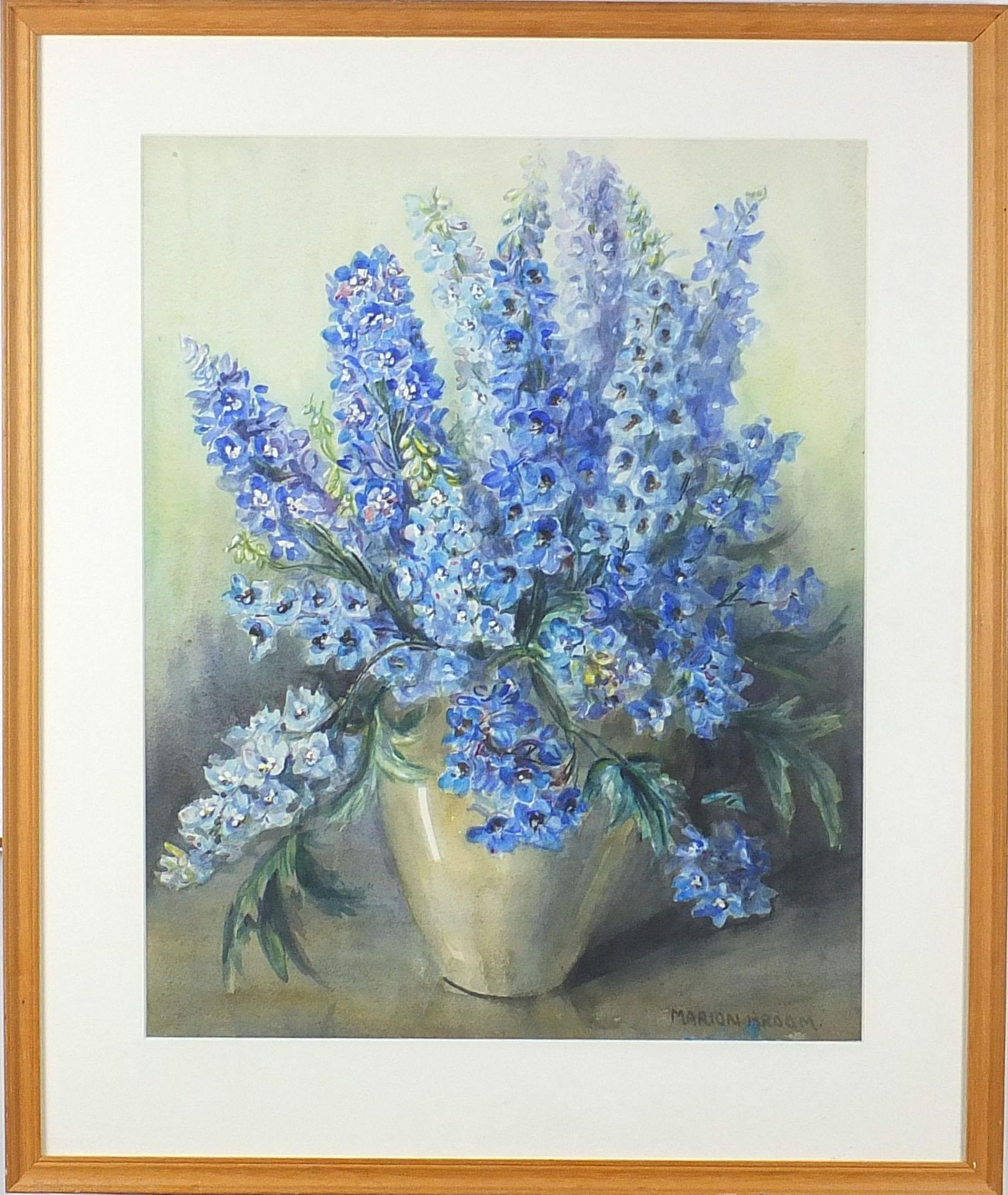 Marion L Broom - Still life flowers in a vase, 20th century watercolour, mounted, framed and glazed, - Image 2 of 5