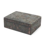 Chinese cinnabar lacquer box and cover carved with birds amongst flowers, 10.5cm H x 29cm W x 21.5cm