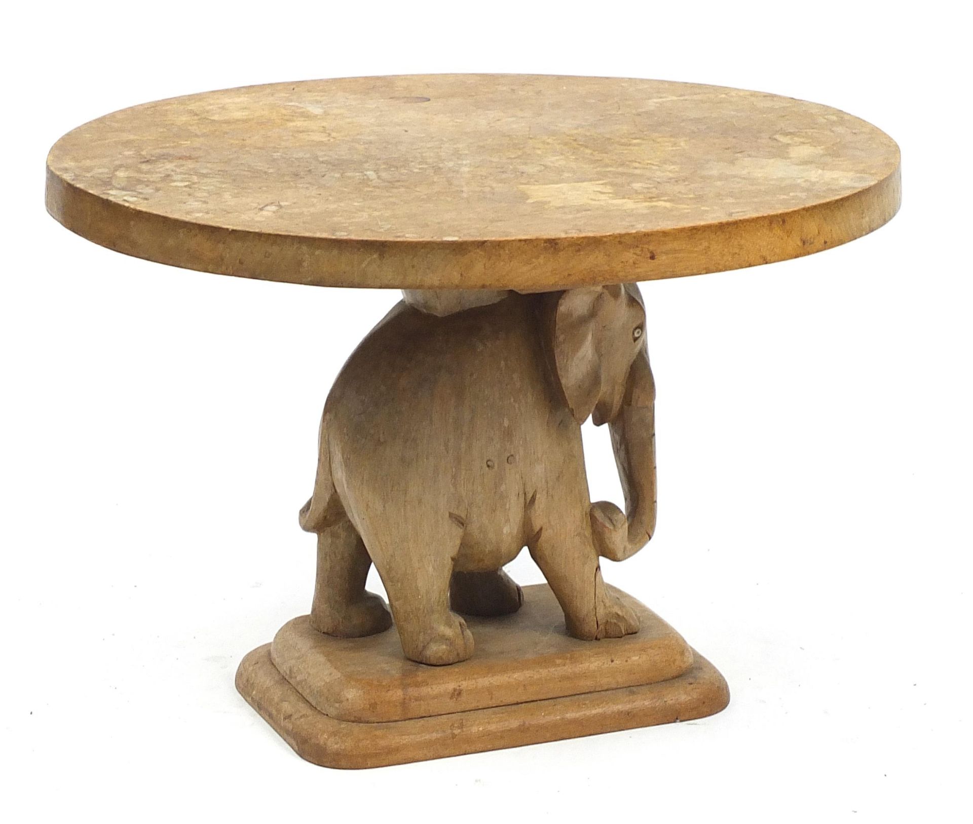 Carved beech elephant occasional table, 48cm H x 71cm W x 58cm D - Image 3 of 3