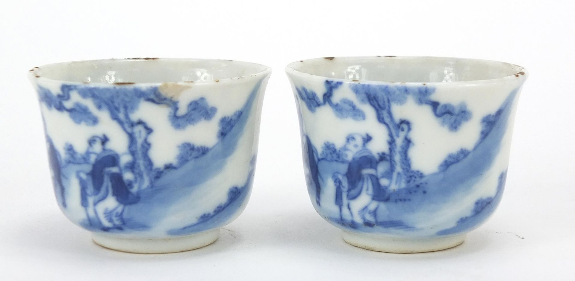 Pair of Chinese blue and white porcelain tea bowls, each hand painted with a figure on buffalo - Image 2 of 9