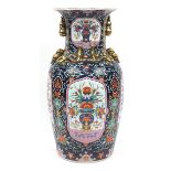 Large Chinese porcelain floor standing vase hand painted with flowers, 83cm high