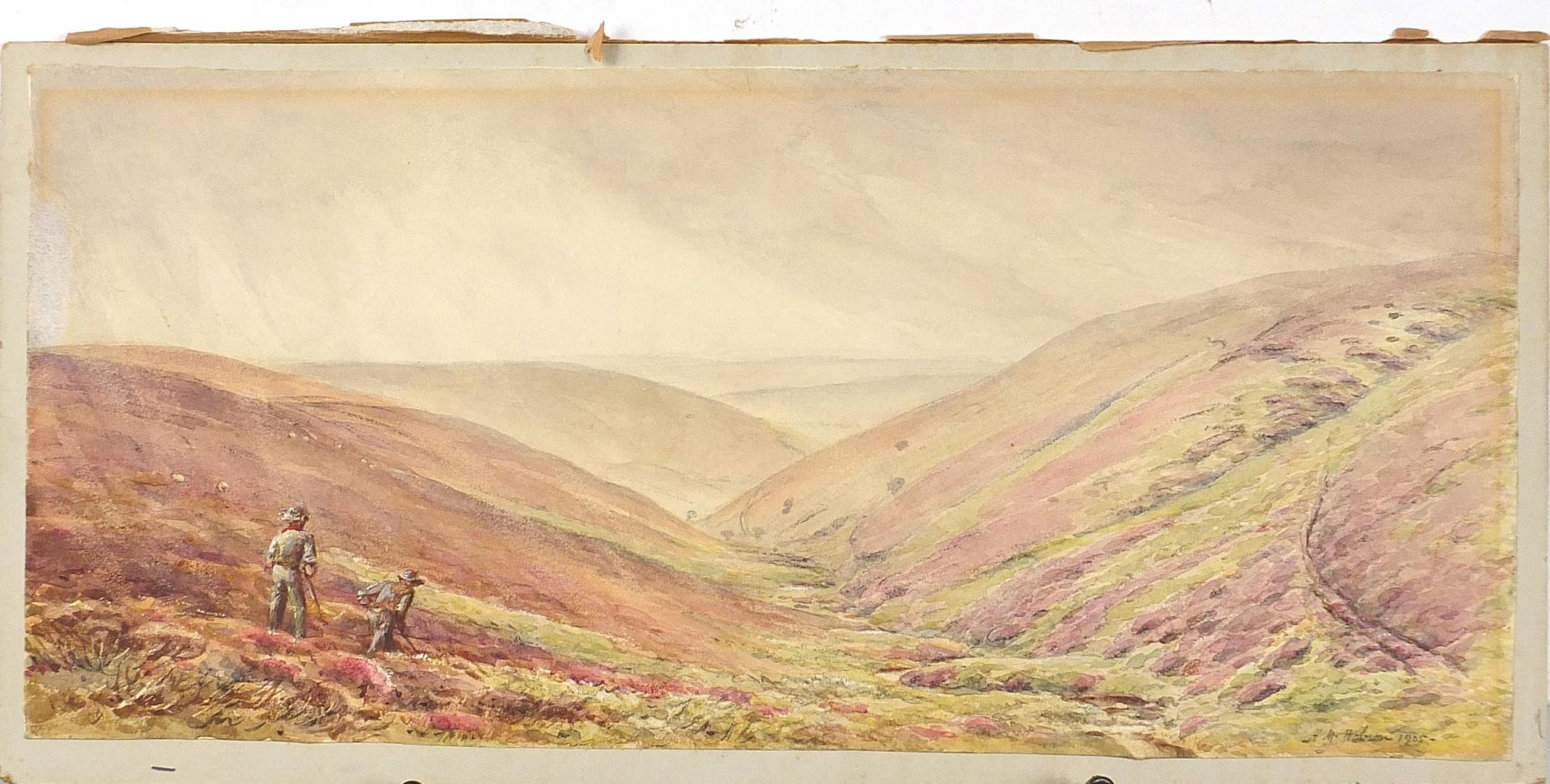 Alice Mary Hobson - Lark Coombe, Exmoor, early 20th watercolour, unframed, 39cm x 19cm - Image 2 of 5
