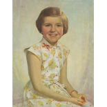 Portrait of a young girl, 20th century oil on canvas, indistinctly signed, unframed, 61cm x 45.5cm