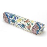 Turkish Kutahya pottery pen box hand painted with flowers, 32cm in length