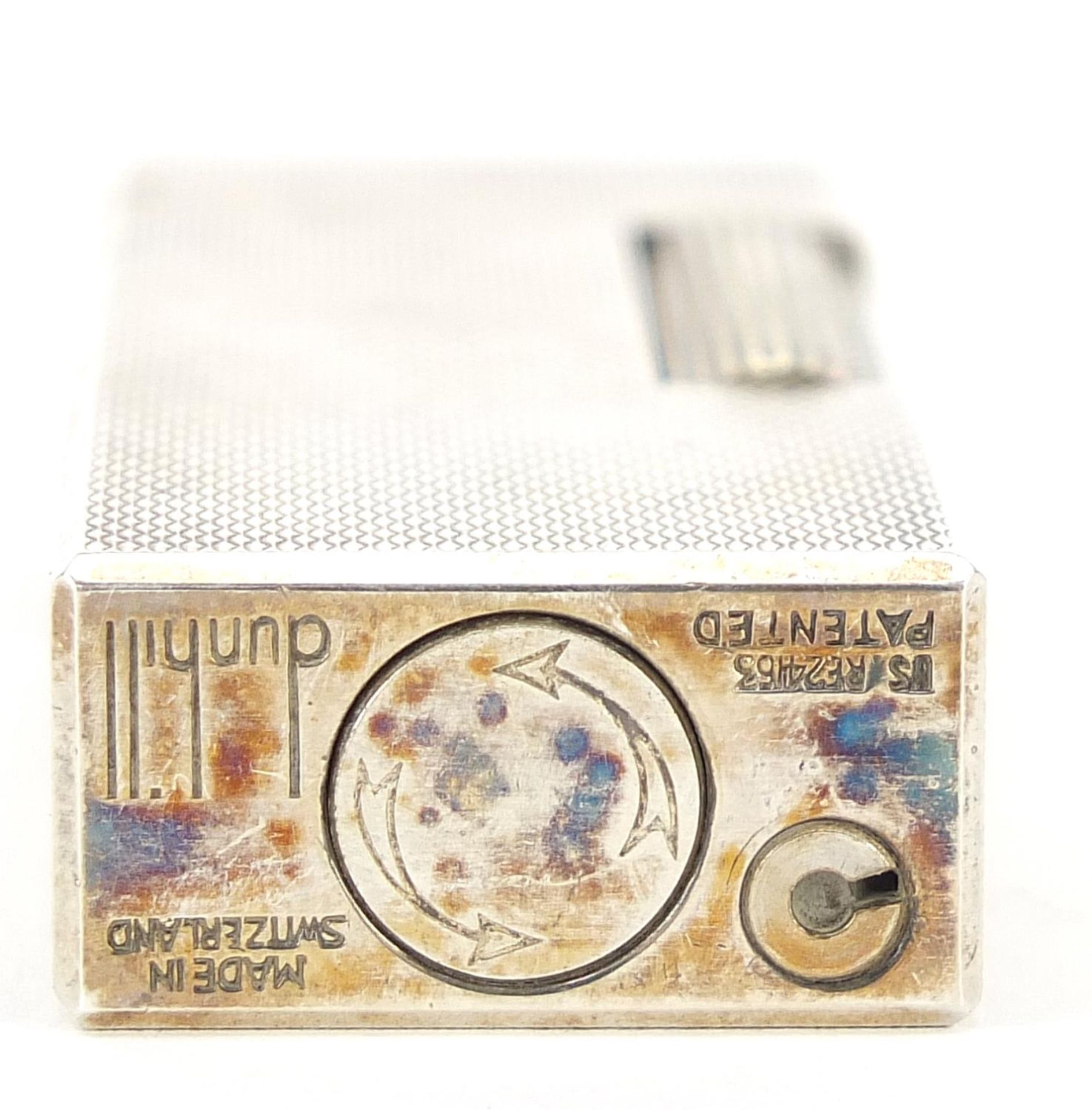 Dunhill, silver plated pocket lighter with engine turned decoration, 6.2cm high - Image 3 of 4