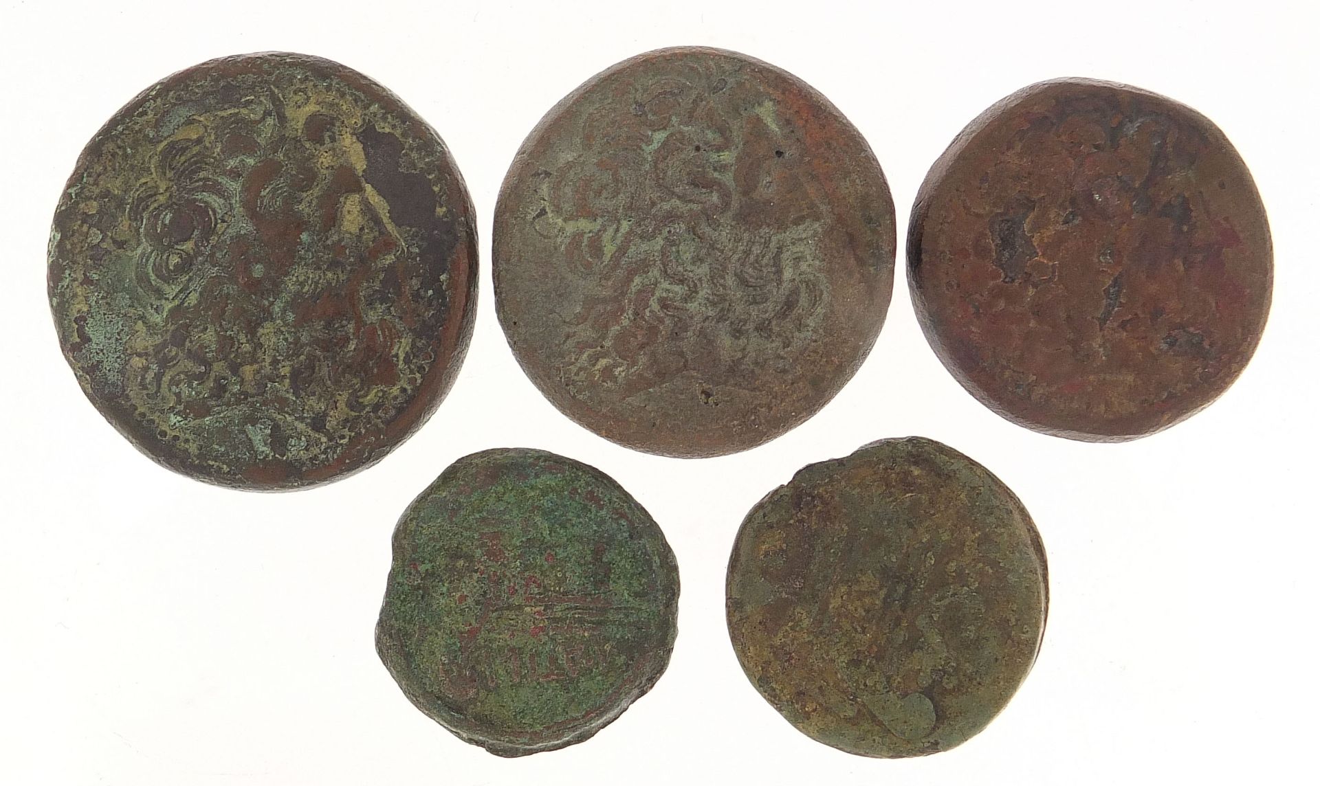 Five Greek/Egyptian coins, 216.4g, the largest 41mm in diameter - Image 2 of 2