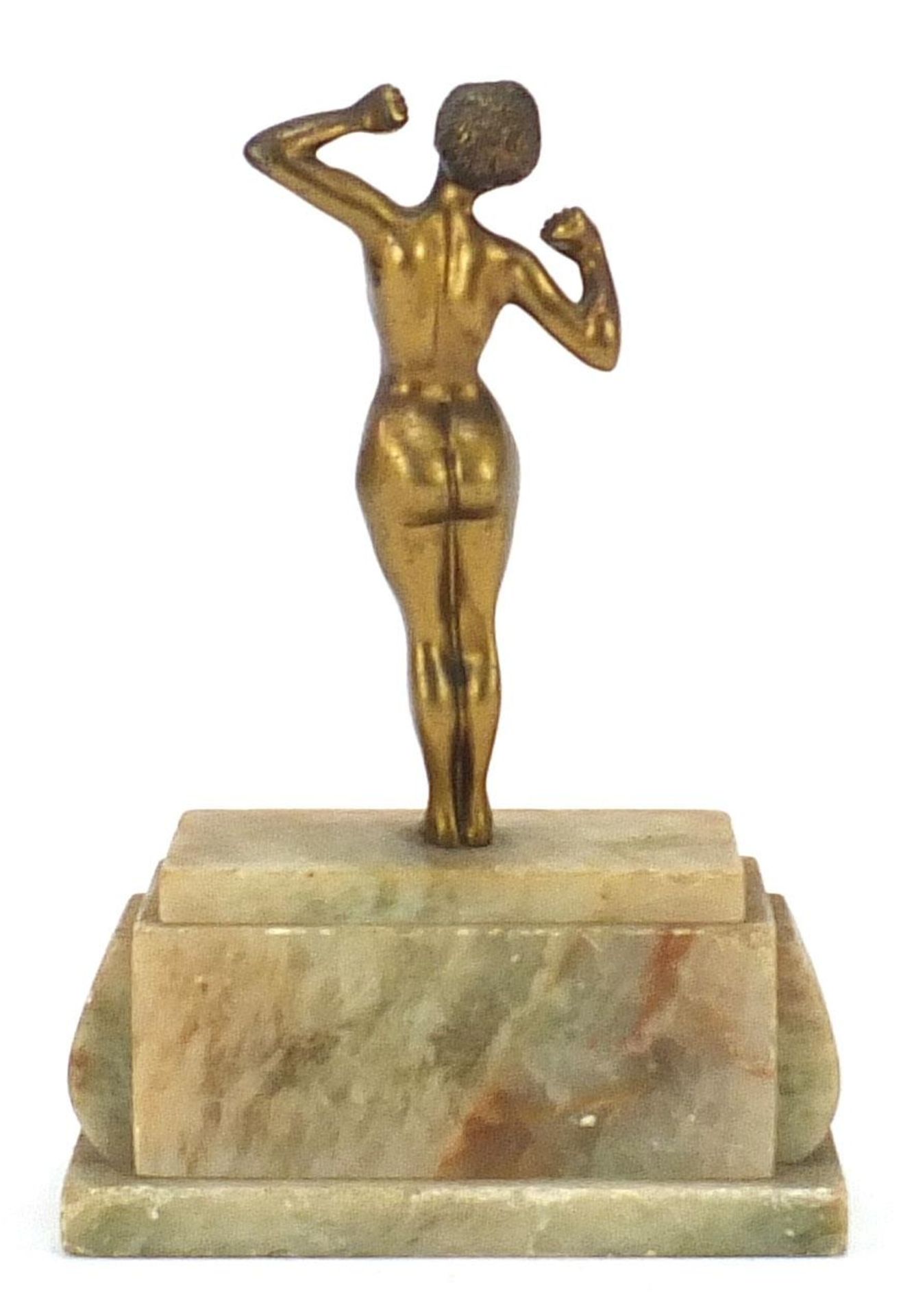 Art Deco nude figurine of a young lady standing on an alabaster base, 22cm high - Image 2 of 3