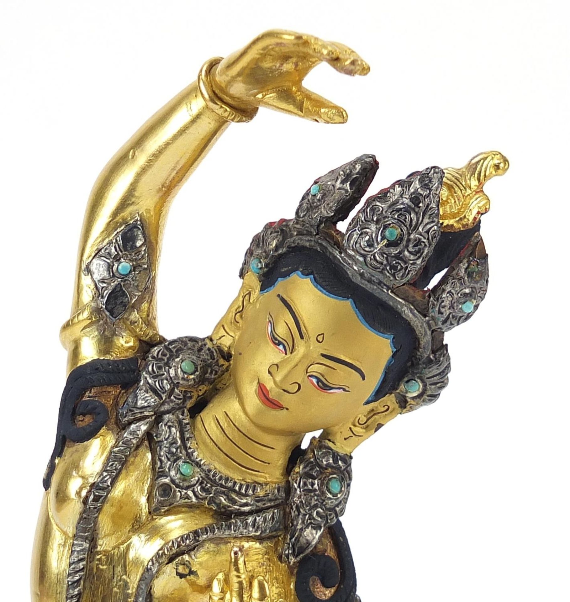 Chino Tibetan gilt bronze figure of dancing deity, 20cm high - Image 2 of 8