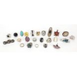Selection of costume jewellery rings including some with semi precious stones and glass