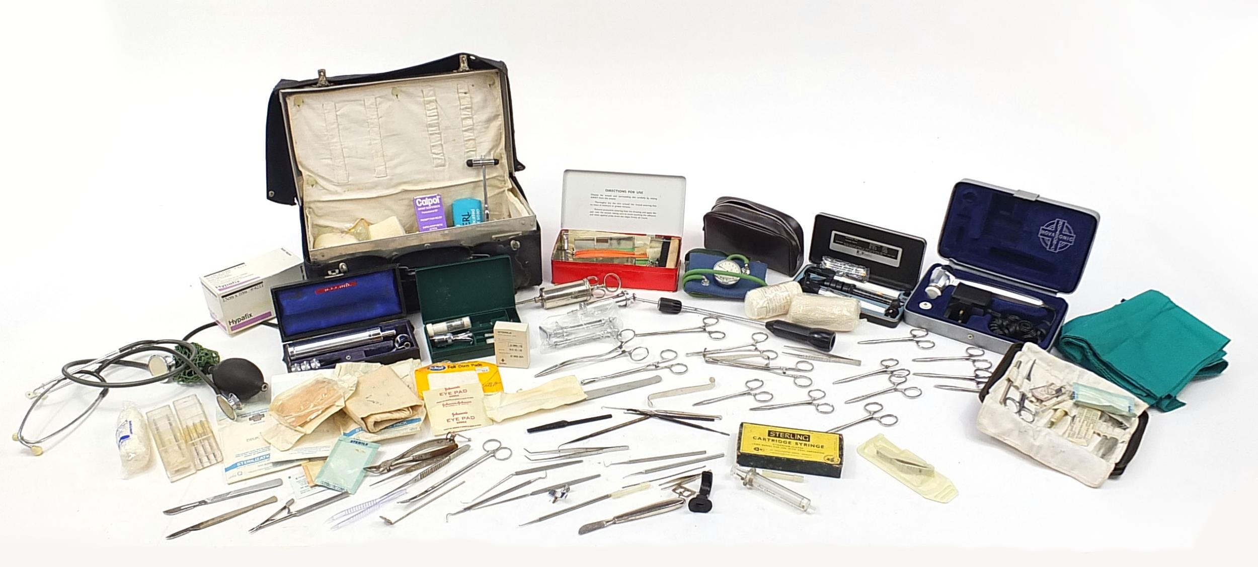 Collection of vintage and later medical instruments and equipment including syringes, knives and