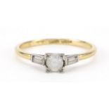 18ct gold clear stone ring with diamond shoulders, size L, 1.7g