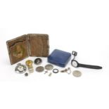 Antique and later jewellery and objects including Siam silver niello work brooch, Ingersoll pocket
