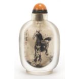 Chinese glass snuff bottle decorated internally with horses and calligraphy, 9.5cm high